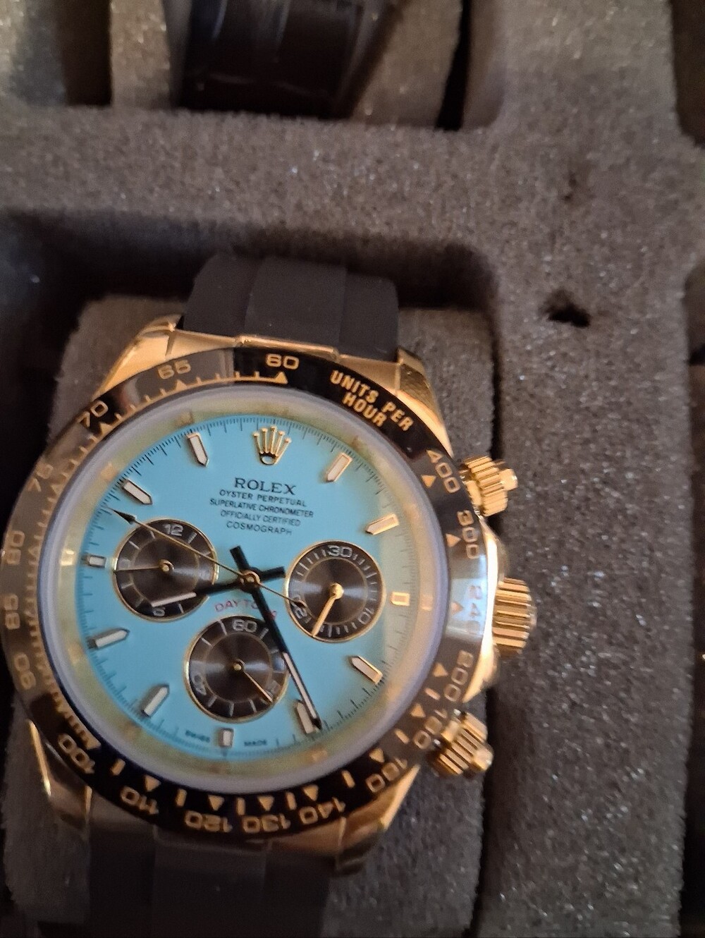 Men's Luxury Tiffany Blue Dial Chronograph Watch with Black Strap Automatic - Picture 7 of 12
